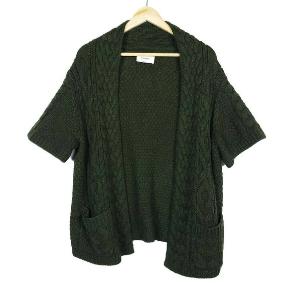Tommy Hilfiger Cardigan Medium Chunky Green Alpaca Wool Short Sleeves Sweater - Picture 1 of 8